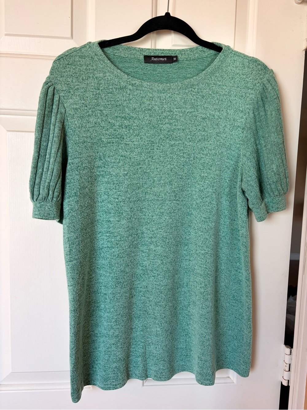 Automet Green Heathered Puff Sleeve Knit Top | Size M